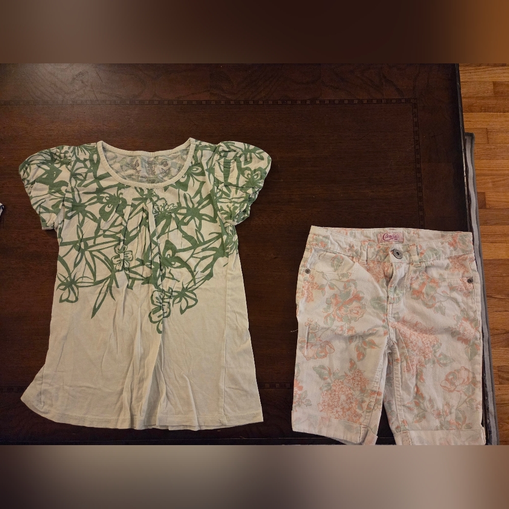 girl 10 flower print denim shorts and short sleeve top